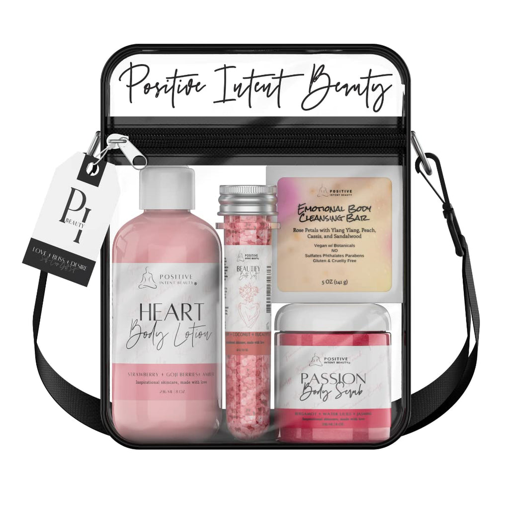 Self Care Gift Set, Heart Lotion, Passion Scrub, Emotional Soap, Beautify Salt (Strawberry)