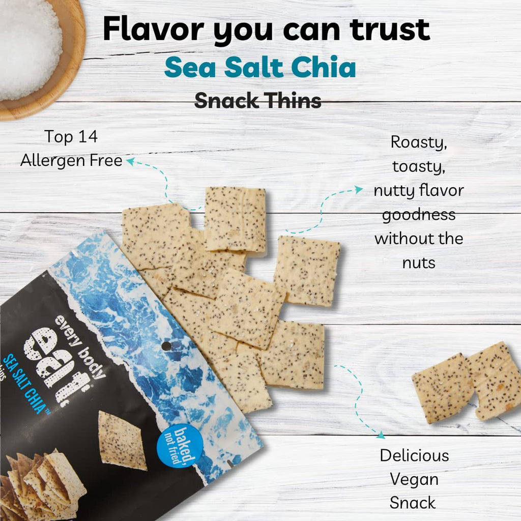 Sea Salt and Chia Seeds Snack Thins, Vegan, Gluten Free and Dairy Free (Pack of 6)