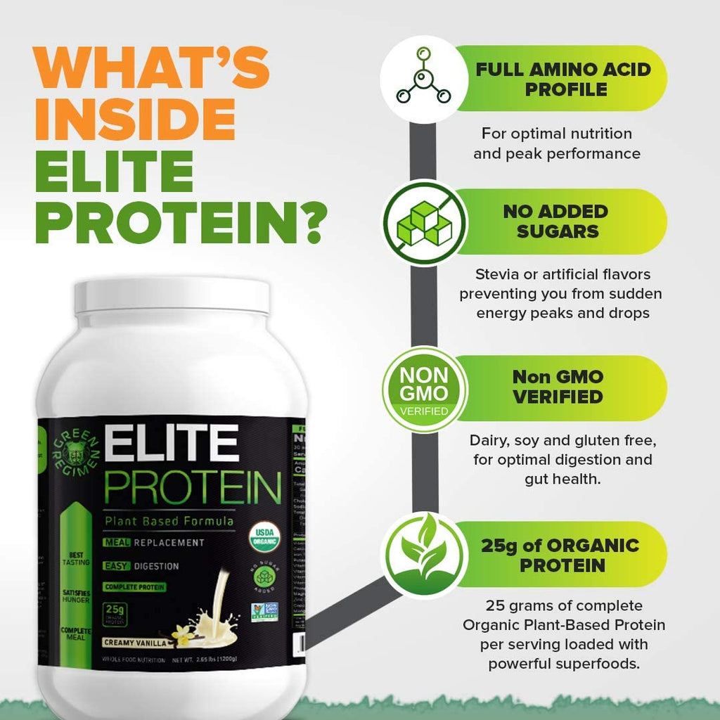 Elite Protein - Organic Plant Based Protein Powder, Vanilla, 25 Grams 
