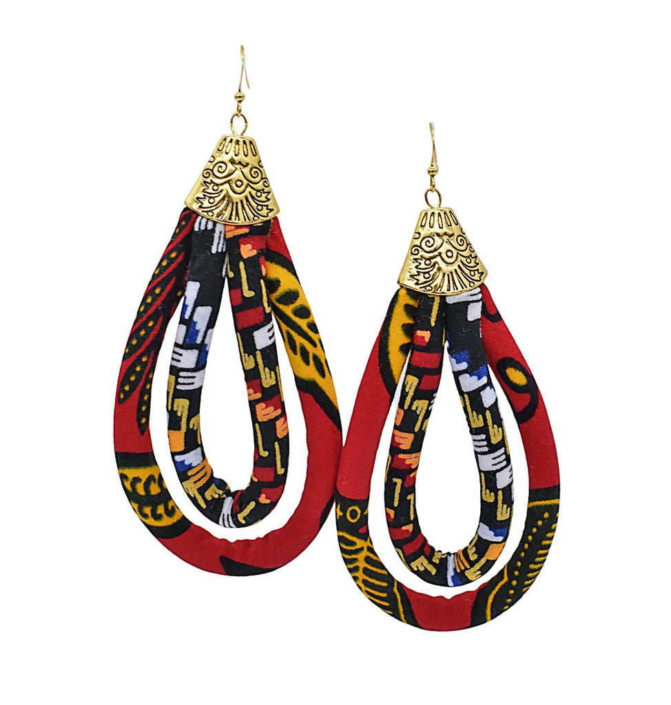 Ankara African Earrings |  Red,Black, Maroon,Yellow, Blue 