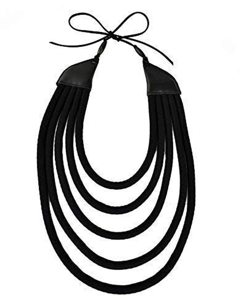 African 5 Strand Black Bib Necklace
