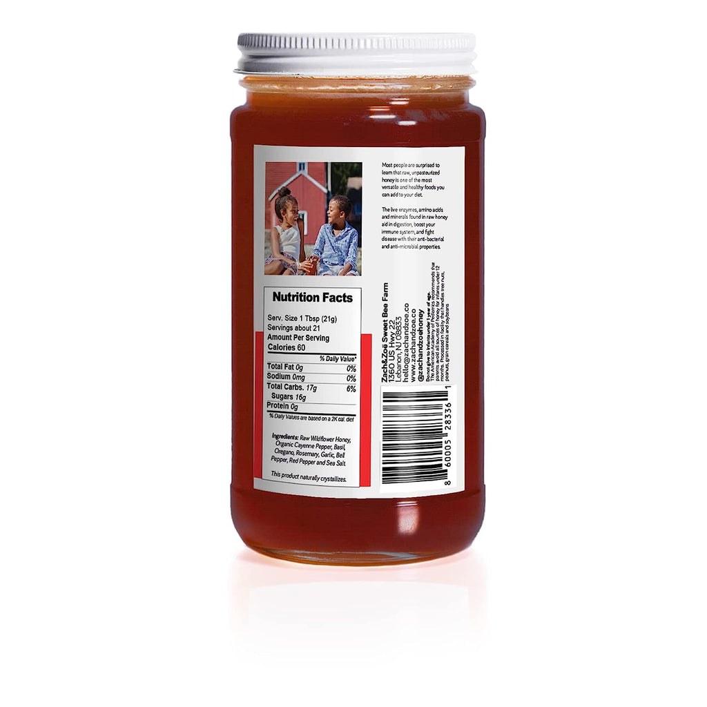 Unfiltered Raw Honey by Zach & Zoe Sweet Bee Farm – (1) 16 Ounce Jar of Hot Honey Blend