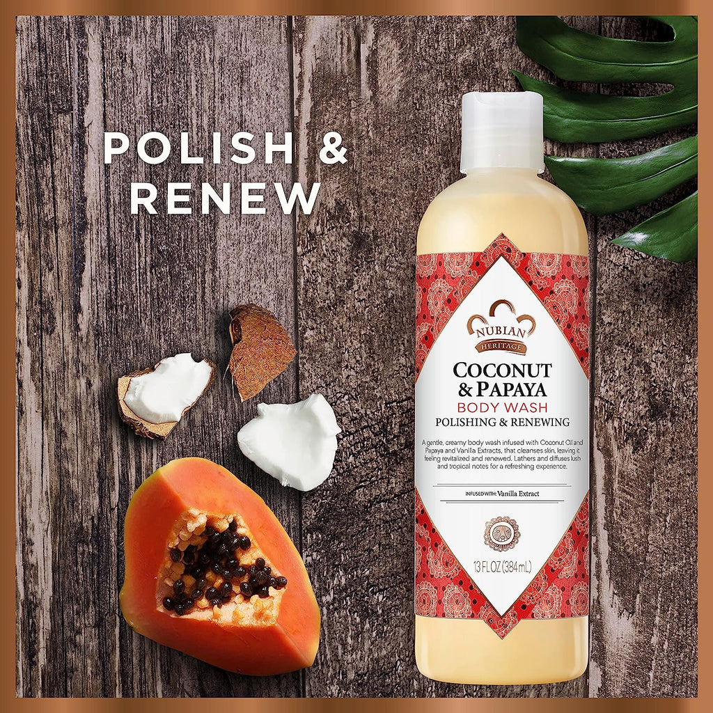 Nubian Heritage Coconut Papaya Body Wash Polish + Renew Cleanser 13 Oz