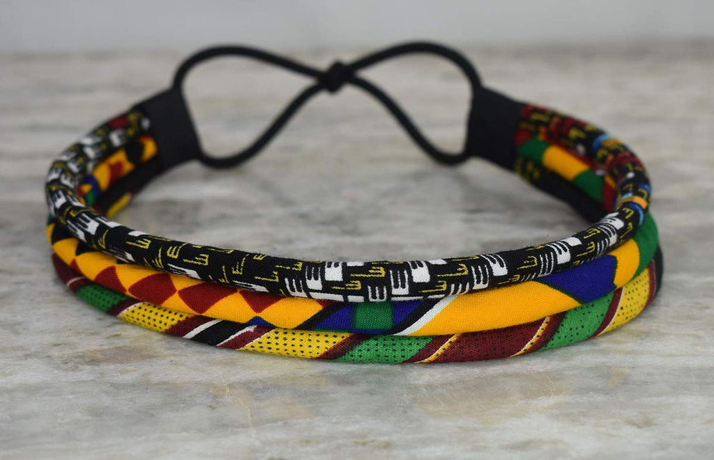 African Headband | Red, Black, Green Kente 3 Strand Headband 