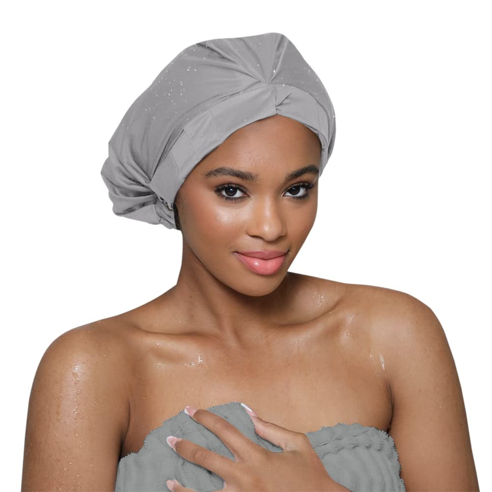 Luxurious Satin-Lined Adjustable Shower Cap for Women, 100% Waterproof, Reusable, Washable, Breathable, No Plastic (Paloma)