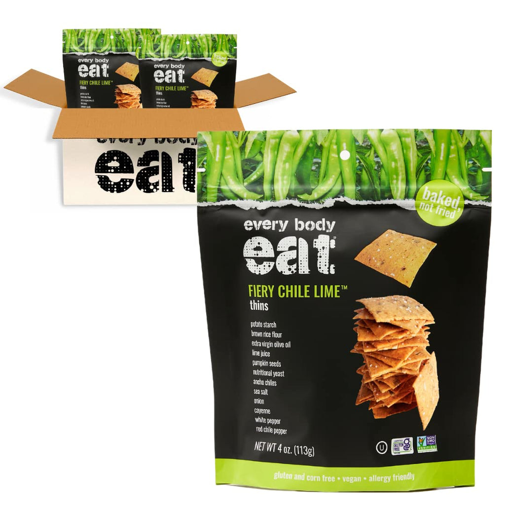 Fiery Chile Lime Flavor Snack Thins, Vegan, Gluten Free and Dairy Free (Pack of 2)