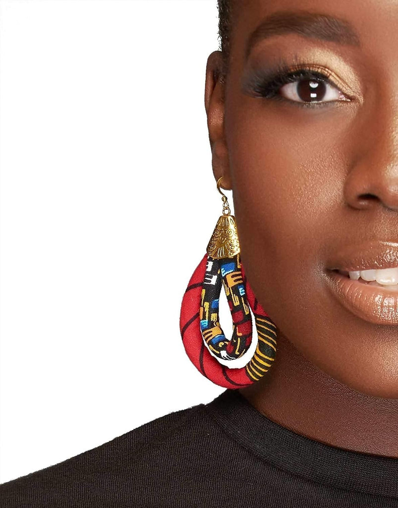 Red Ankara Hoop Earring | African Print Earrings |