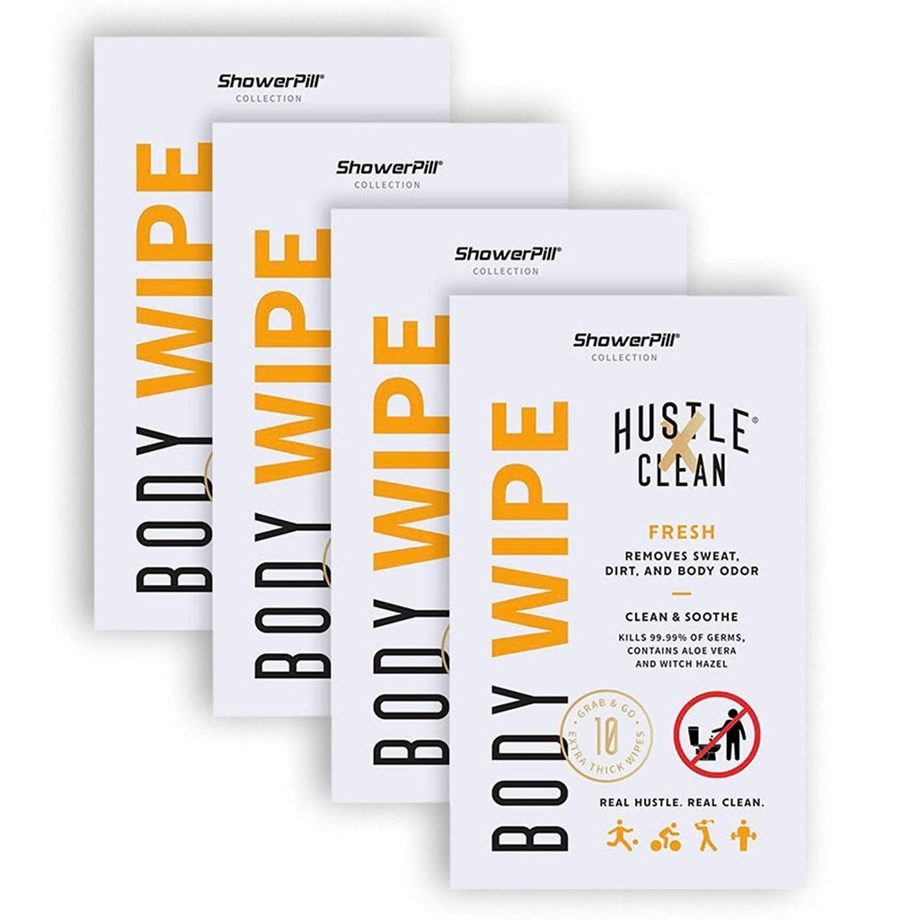 Hustle Clean Body Wipes, Disposable Bathing Wipes for Adults Fresh Scent, 40 Individually Wrapped Wipes