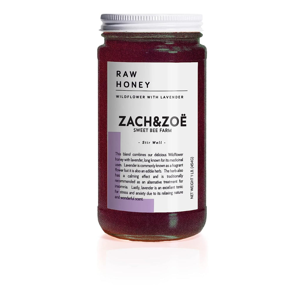 Unfiltered Raw Honey by Zach & Zoe Sweet Bee Farm – (1) 16 Ounce Jar of Honey with Lavender - Pure Farm Raised Honey with Powerful Anti-Oxidants, Amino Acids, Enzymes, and Vitamins!